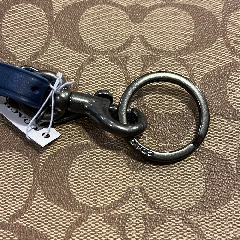 Coach New York Signature Luggage Tag blue charcoal new Key Ring Key FOB keyring